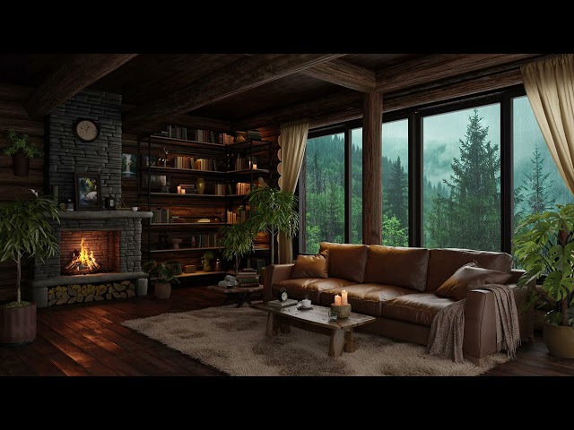 Relaxing Jazz Instrumental Music - Cozy Living Room in Rainforest Ambience ~ Smooth Piano Jazz 🌲🌧️