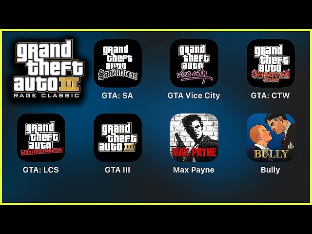 GTA Mobile: GTA: San Andreas,Grand Theft Auto: Vice City,Chinatown Wars,Liberty City Stories,GTA 3