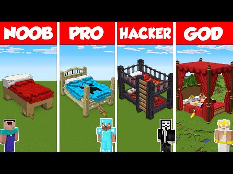 Minecraft TNT BED HOUSE BUILD CHALLENGE - NOOB vs PRO vs HACKER vs GOD / Animation