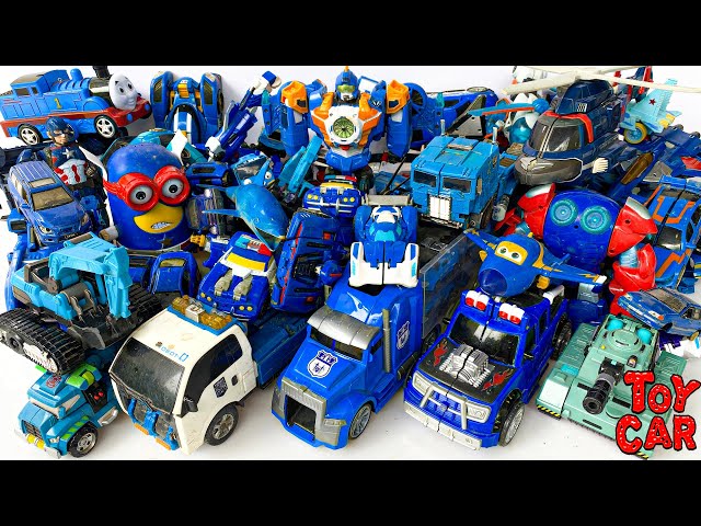 52 Blue Color TRANSFORMERS : Optimus Prime, Autobots, Robot Tobot, Truck Bus, Police Car STOPMOTION.