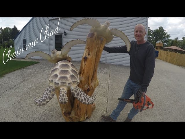 Chainsaw Carving - Realistic Sea Turtles - Sculpture!