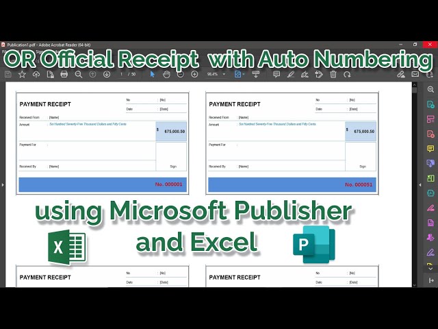 OR - Official Receipt Auto Numbering Using Microsoft Publisher and Excel - Mail Merge