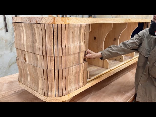 Amazing and Perfect Curved Woodworking Ideas - Create a Surprisingly Unique Rolling Door TV Cabinet