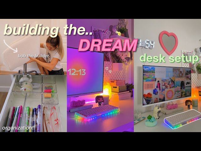BUILDING MY DREAM DESK MAKEOVER *minimalistic & aesthetic, monitor unboxing, cozy setup*