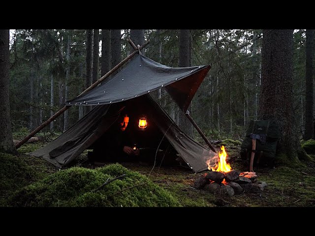 3 Days Solo Bushcraft Trip - Canvas Lavvu Shelter - Monster Pike Fight - Camp Craft