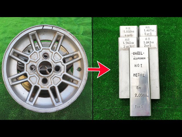 Melted wheel rim. How much aluminium in wheels. ASMR Metal Melting . Hotmetal aluminium casting