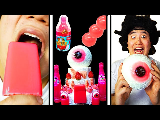 ASMR MUKBANG PINK FOOD, Giant Eyeball Jelly Cake, DESSERTS EATING | TikTok Funny Video | HUBA