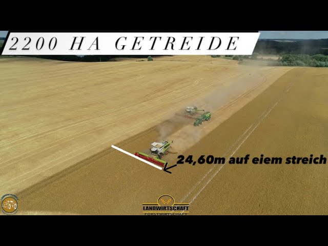 24,60 m Auf einem Streich 2200ha Getreide mit 2 Claas Lexion 8700 / 2 ÜLW Gespanne Großeinsatz Ernte