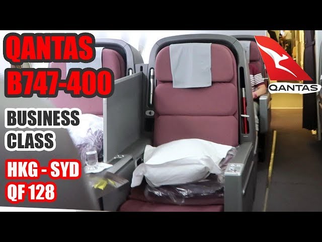 QANTAS BUSINESS CLASS B747-400 Review (LOUNGE, SEAT & FOOD) -  HONG KONG to SYDNEY Flight (QF 128)