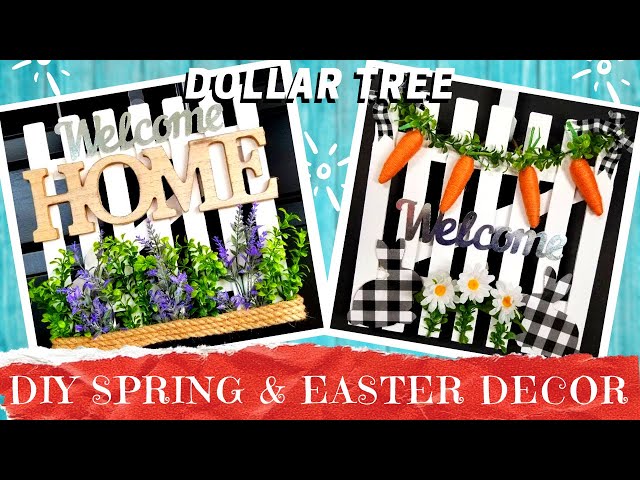 TWO SPRING DIY DECOR PROJECTS | Fence Welcome Flower Sign & Easter Rabbit Bunny | Items $1 or Less!