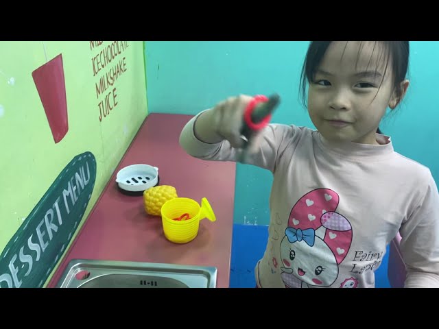 Indoor playground for kids and toys chicken with baby and children - family fun for kids.