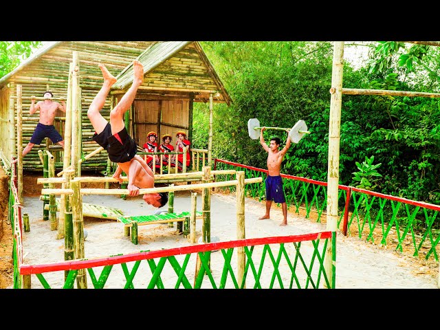 Build Bamboo House 100% And Ancient Gym Workout Tools By Primitive Skills