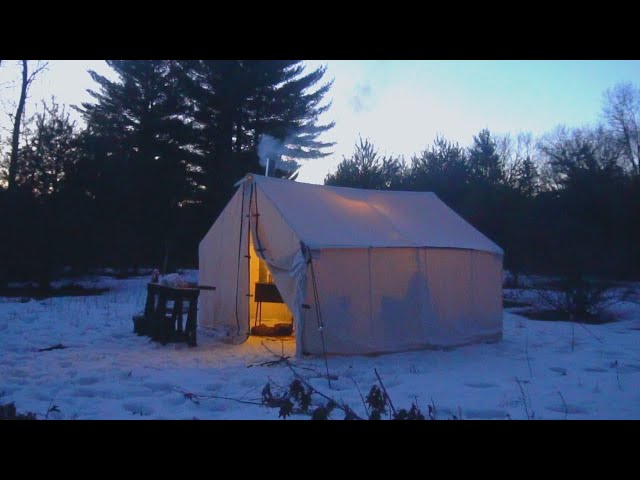 -12° WINTER CAMPING in a WALL TENT (Cast Iron Cheeseburgers)