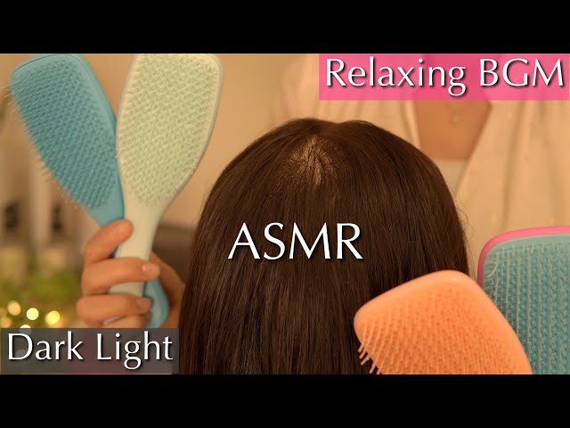 [ASMR+BGM🎶] Gently Hair Brushing with Tangle Teezer | Dark Light | No Talking