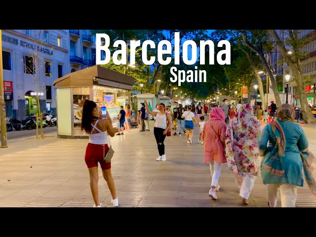 Barcelona, Spain - August 2021 - 4K-HDR Walking Tour After Dark (▶51min)