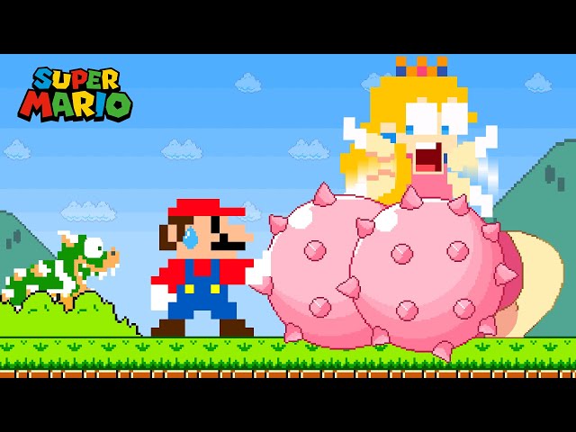 Super Mario Bros. but Mario touchs turn Peach to Giant BUTT with Spikes | Game Animation
