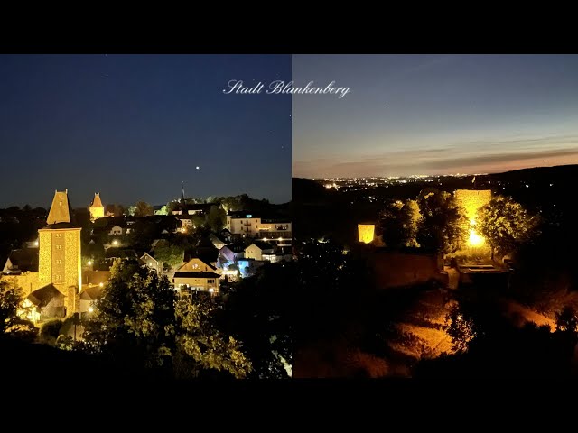 Die Nacht in Zeitraffer in Stadt Blanenberg