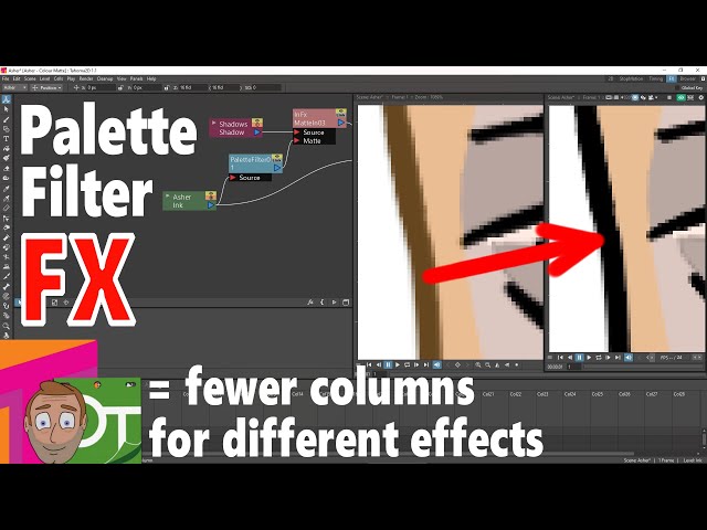 Use the Palette Filter effect FX node to use drawings for different effects, in OpenToonz & Tahoma2D