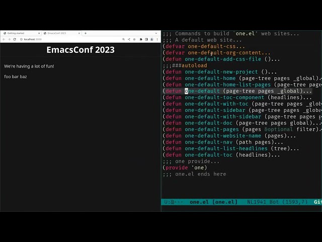 EmacsConf 2023 Q&A: one.el: the static site generator for Emacs Lisp Programmers - Tony Aldon