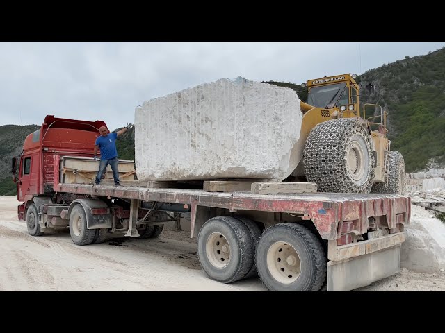 Caterpillar 988B Wheel Loader Loading Huge Marble Blocks On Trucks - Birros Marble Quarries