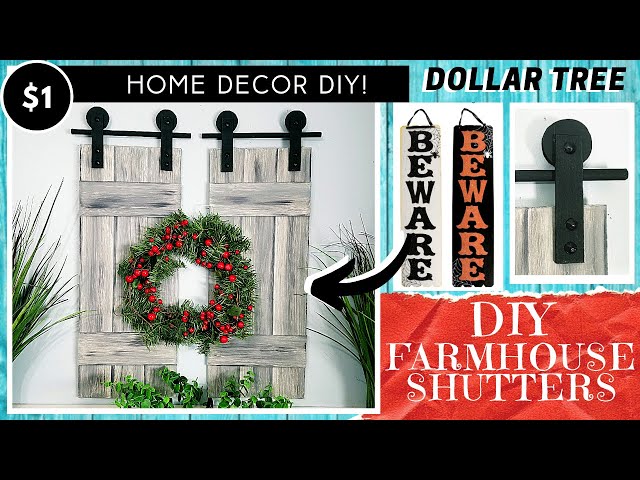 DOLLAR TREE DIY Wall & Window Farmhouse Shutters | Black Hardware Look | High End Look for Less!