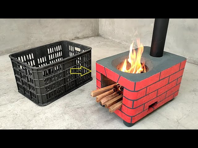 Great idea to make a wood stove at home from a plastic basket and cement