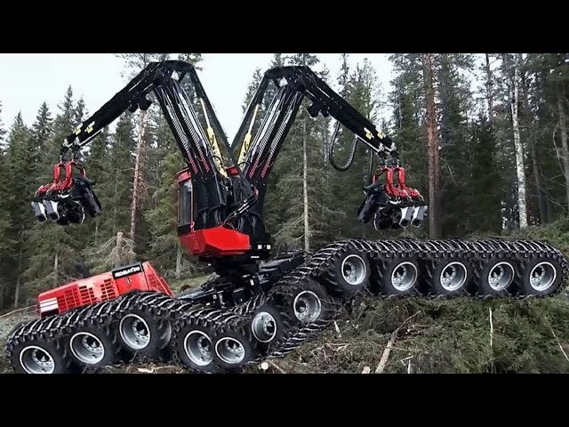 Dangerous Fastest Chainsaw Cutting Tree Machines, Big Felling Tree Heavy Equipment Machine