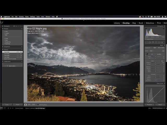 Leica Q2 Night Timelapse (Clouds, Moon, Lake, City Lights) plus Lightroom "Pop"