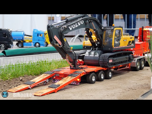 RC Truck Heavy Transport - Volvo RC Excavator Unloading at Modell Hobby Spiel Fair