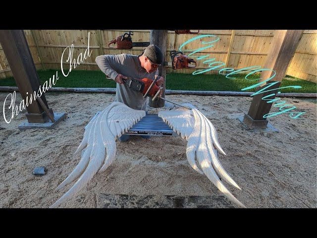 Chainsaw Carving Detailed Angel Wings! - Wood Sculpture!