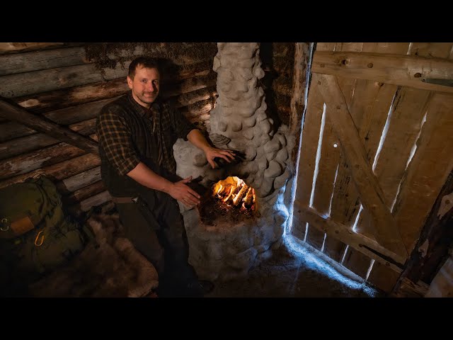 Made an Absolutely AMAZING & COZY FIREPLACE in a Bushcraft DUGOUT - ALONE into WILDERNESS - ASMR