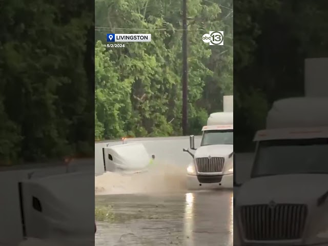 Big rig gets swept away by floodwaters in Texas