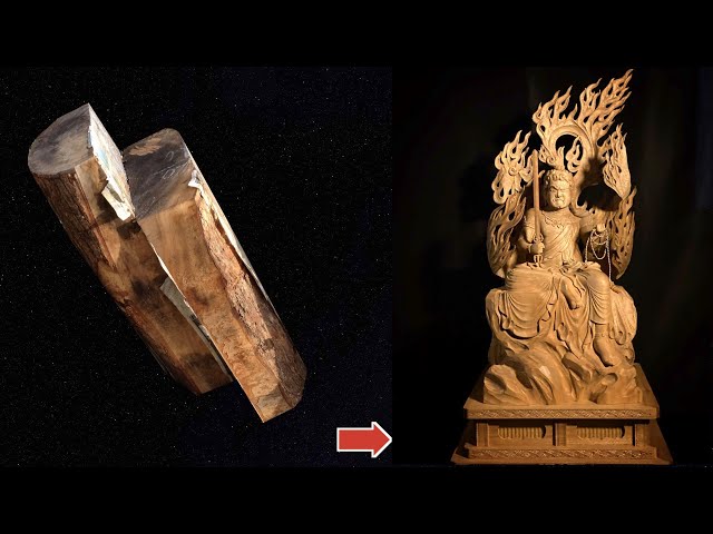【仏像彫刻】木の塊から不動明王さまを彫り出す動画