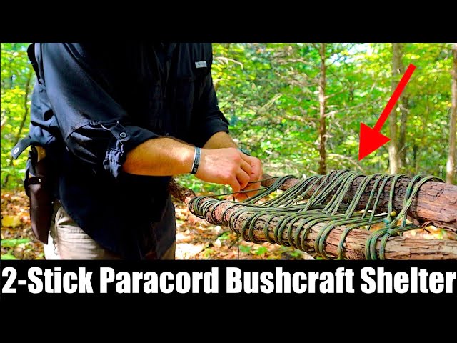 2-Stick Parachute Cord Bushcraft Survival Shelter! Super Fast Minimalist Shelter!