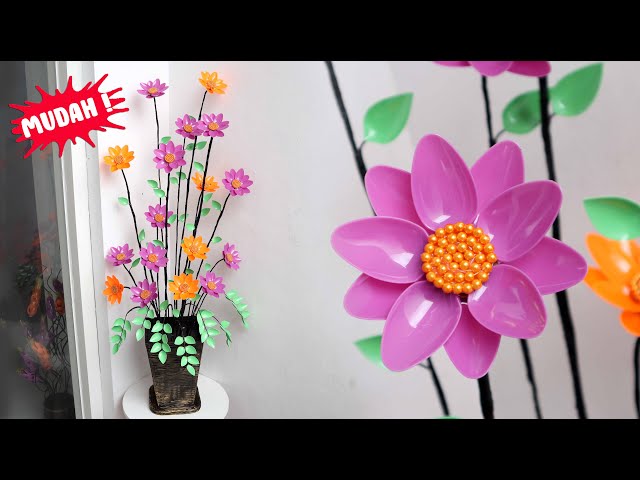 DIY Flower corner with plastic spoon ! | Cara membuat bunga sudut dari sendok plastik !