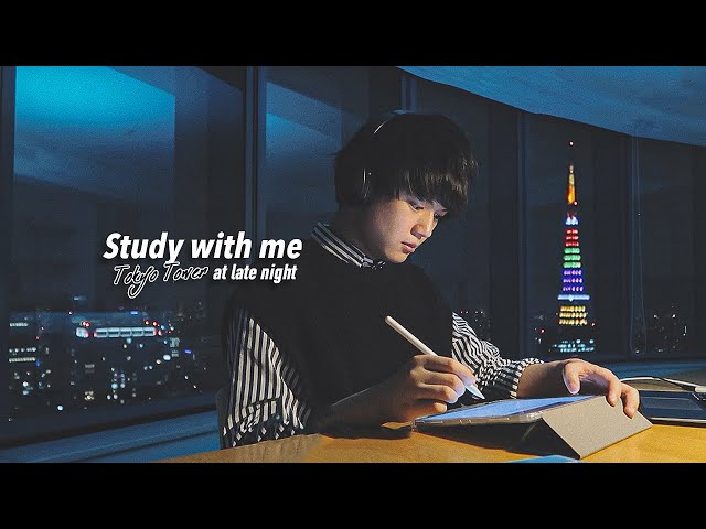 4-HOUR STUDY WITH ME🗼 / Cracking Fire Sound Only 🏕️ / Tokyo at LATE NIGHT / with timer+bell