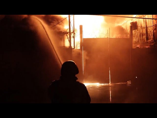 Fire engulfs buildings in industrial area of Kharkiv after Russian drone strike