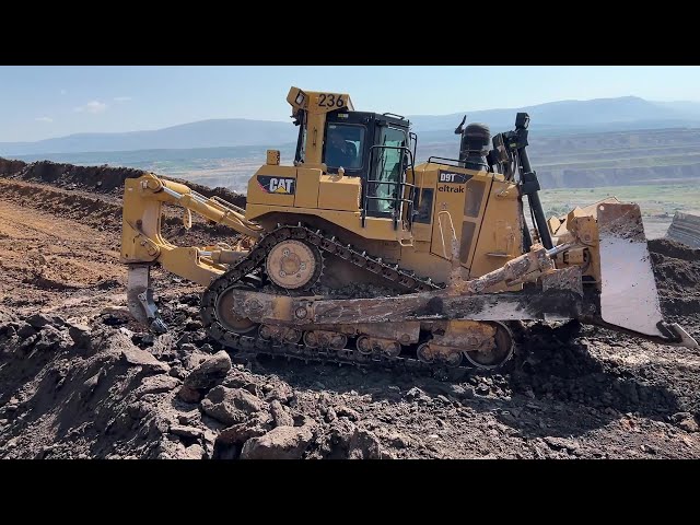 Caterpillar D9T Bulldozer With Caterpillar 385C Building A Road For The Needs Of The Mine