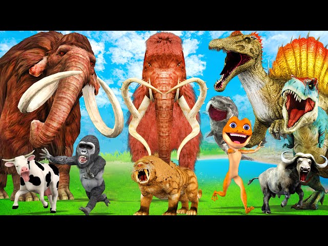 Woolly Mammoth vs Mastodon Fight Sea Monster Megalodon vs Tyrannosaurus rex Attack Cow Giant Gorilla