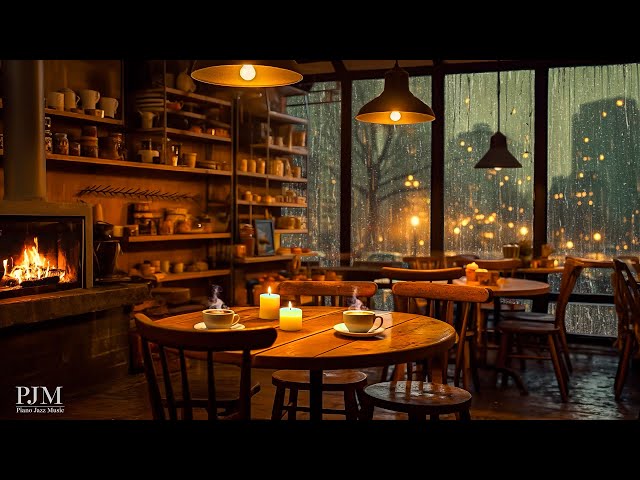 Rainy Day at Cozy Coffee Shop with Smooth Piano Jazz Music and Rain Sounds for Stress Relief