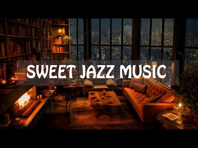 Smooth Jazz Music in Cozy Coffee Shop Ambience with Snowfall for Relaxing, Work, Focus