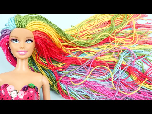 UZUN RENKLİ SAÇ ve MUHTEŞEM KIYAFET FİKRİ   DIY Kendin Yap Barbie Dönüşümü Tasarım Barbie Saç Yapımı