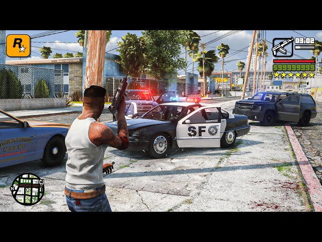 GTA: San Andreas Remastered™ 2023 - Los Santos Epic 6 Star Chase Shootout / GTA 5 PC Mods