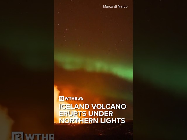 Iceland volcano erupts under northern lights #aurora #northernlights