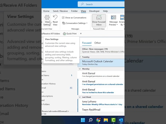 How to Change View as Default in Outlook?