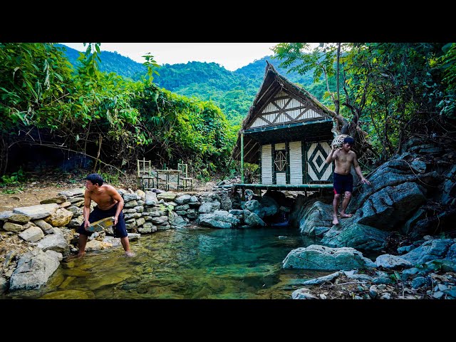 Build Big Underground Swimming Pool In The Forest With Bamboo House And Fish Tank