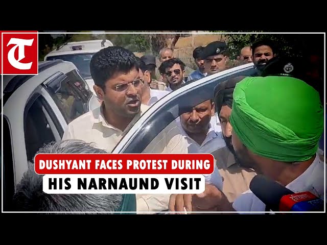 Vehicle stopped, Dushyant Chautala faces protest during his visit to Narnaund in Hisar