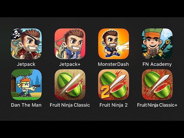 8 Halfbrick Studios Games - Jetpack Joyride, Monster Dash,Fruit 1-2, Ninja Math Master, Dan The Man