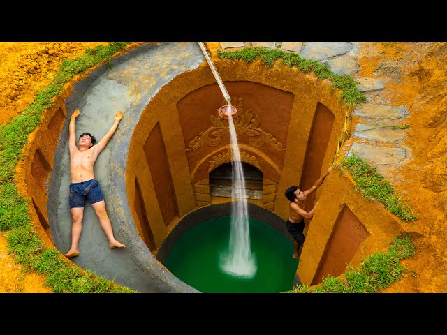 Build Swimming Pool Water Slide Park Around Secret Underground House