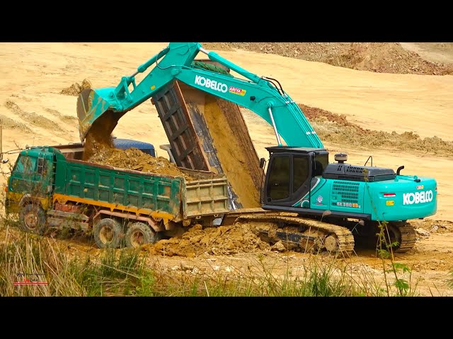 Amazing Digging Removing Dirt Into Dump Trucks Operating Kobelco Excavator SK380 XD lc